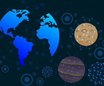 Universe Background Planets Icons Dots Connection Design