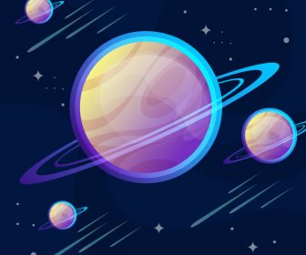 우주 배경 토성 행성 현대 다채로운 디자인 스케치