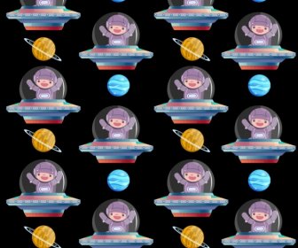 Universe Pattern Ufo Planets Icons Repeating Design