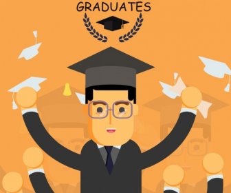 University Graduation Banner Bachelor Icon Colored Cartoon