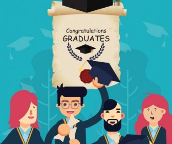 Universidad Graduación Banner Estudiantes Diploma Sombrero Iconos Decoración