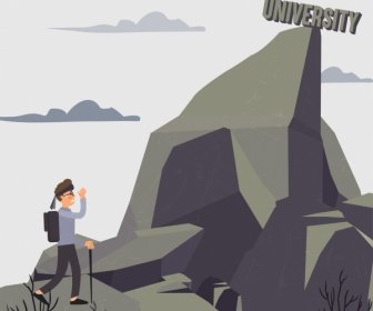 Universität Zielzeichnung Männlichen Wanderer Mountain Peak Symbole