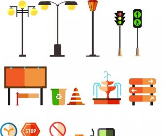 Unsur-unsur Desain Perkotaan Dalam Simbol-simbol Berwarna Isolasi