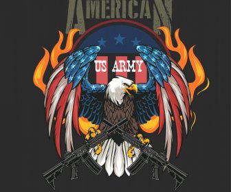 Plantilla De Logotipo Del Ejército De EE. UU. Boceto De Arma Plana De Alas De águila Simétrica
