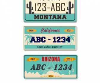 Usa Car Number Plate Templates Flat Classical Numbers Cactus Coconut Sun Sketch