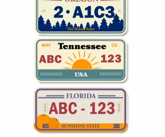 USA Autokennzeichen Registrierungsvorlagen Nummern Sun Forest Orange Sketch