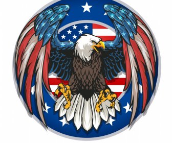 США знак отличия орла икона плоский круг изоляция симметричный эскиз крылатого орла