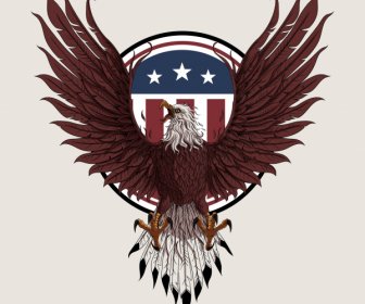 Usa 徽章模板强大的鹰素描对称装饰