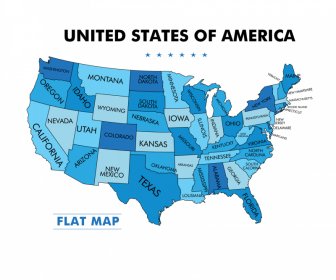 Usa Nation Map Banner Blue Flat Sketch