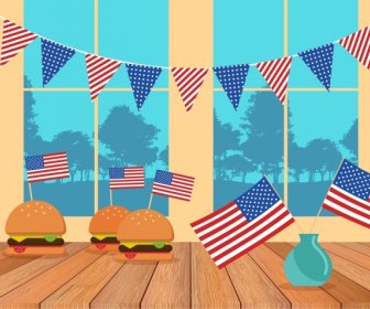 Usa National Day Background Flag Ribbon Cakes Icons