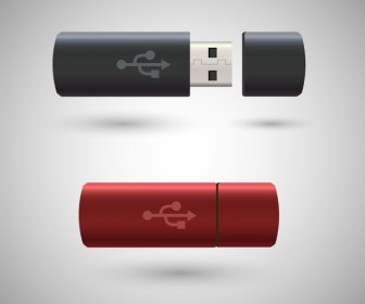 Ilustrasi Vektor Realistis USB Dengan Warna Gaya