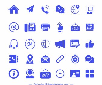 ícones De Interface De Usuário Coleção Símbolos Planos Azuis Esboço