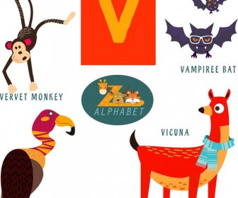 V Design De Educação De Letras Com Animais Selvagens