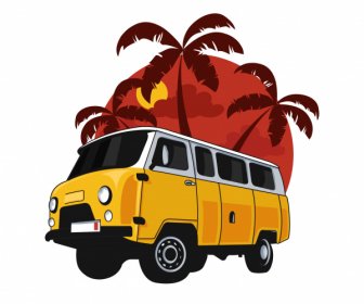 휴가 디자인 요소 버스 코코넛 스케치 클래식 디자인