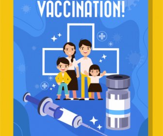 แม่แบบแบนเนอร์การฉีดวัคซีนครอบครัวฉีดเข็มวัคซีนร่าง