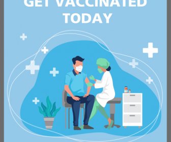 Cartel De Vacunación Médico Cruz Bosquejo Colorido Diseño Plano