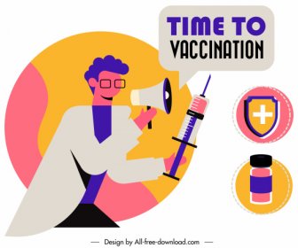 Vaccination Poster Template Colorful Flat Medical Symbols Sketch