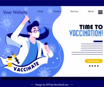 Vaksinasi Halaman Web Template Dokter Elemen Medis Sketsa