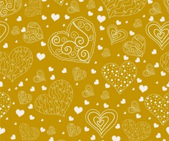Valentine Latar Belakang Hati Ikon Kuning Datar Handdrawn Sketsa