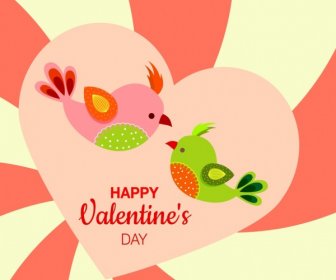 Valentine Background Design Colorful Heart And Birds Decoration