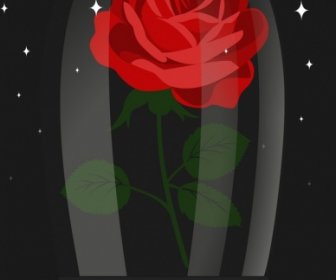 Valentine Background Red Rose Icon Sparkling Dark Backdrop