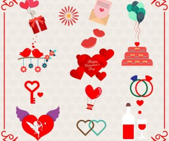 Valentine-Hintergrund-Vektor-Design Mit Netten Icons Illustration