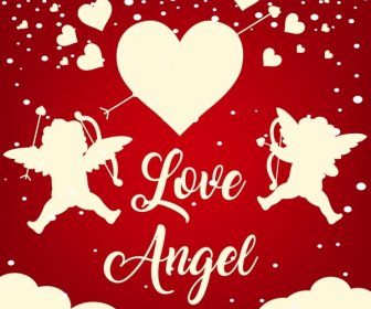 Valentine Banner Angels Hearts Icons Silhouette Design