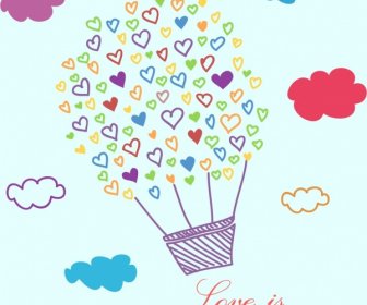 Valentine Banner Balloon Hearts Icon Colorful Handdrawn Sketch