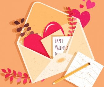 Hati Valentine Banner Kartu Amplop Ikon Desain Klasik