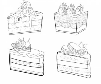 Valentine Cake Icons Collection Black White Handdrawn Outline