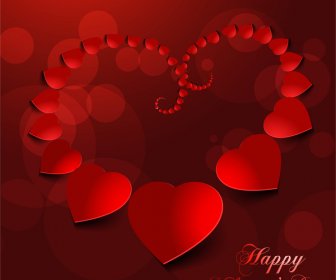 3 D 赤いハートの飾りとバレンタイン カード背景