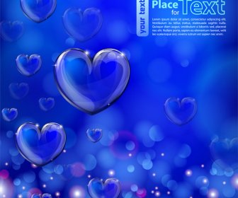 Ilustrasi Kartu Valentine Dengan Hati Yang Mengkilap Di Blue