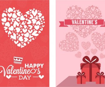 Valentine Kartu Set Dekorasi Hati Pada Latar Belakang Merah