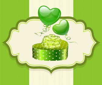 Valentine Card Template Green Design Heart Box Icons