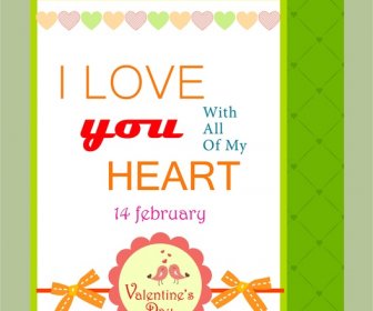 Valentine Card Template Hearts Ribbon On White Background