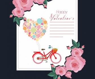 Valentine Card Template Pink Rose Balloons Heart Decoration