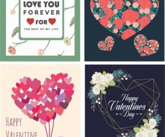 Valentine Card Templates Classical Colorful Hearts Floral Decor