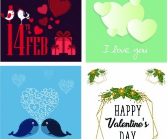 Шаблоны открыток ко Дню святого Валентина Плоские сердца Животные листья Декор