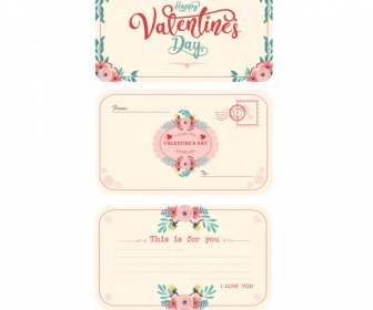 Valentine Cards Collection Elegant Botanical Decor Symmetric Design