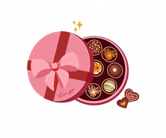 발렌타인 데이 초콜릿 상자 아이콘 우아한 3d 둥근 모양 스케치