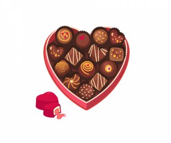  발렌타인 데이 초콜릿 캔디 상자 아이콘 우아한 낭만적 인 3d 하트 모양