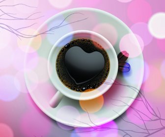 バレンタインの日コーヒー心臓ベクトル カード