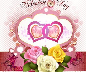 Valentine Day Flowers With Heart Vectors