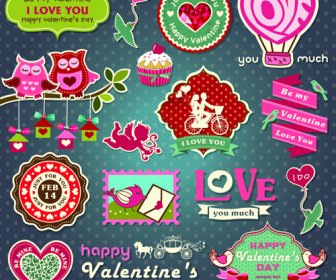 Valentine Day Ornament And Labels Vector Set