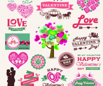 バレンタインの日の装飾とラベルのベクトルのセット