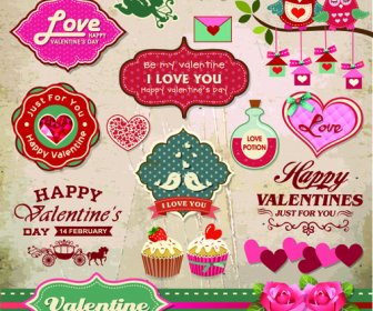 Valentine Day Ornament And Labels Vector Set