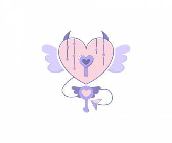 Valentine Design Elements Angel Devil Key Lock Locks Sketch