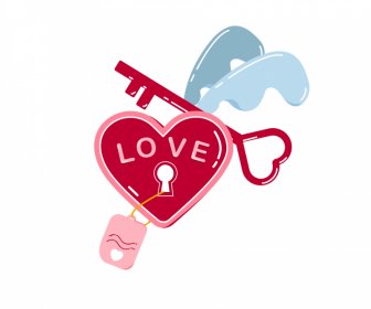 Valentine Design Elements Key Heart Lock Tag Icons Design