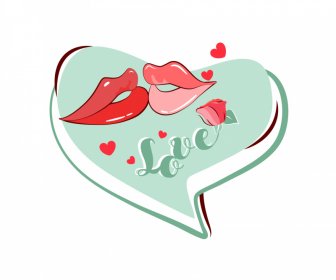 Valentine Design Elements Kiss Lips Speech Bubble Sketch