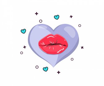 Elemen Desain Valentine Mulut Ciuman Hati Sketsa